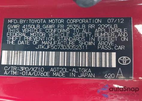 2013 Scion Tc Release Series 8.0 from USA, damaged, VIN JTKJF5C73D3052311